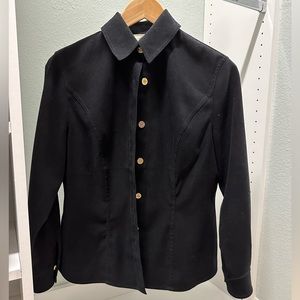 St. John Sport Button-Up Black Blouse, Size Petite